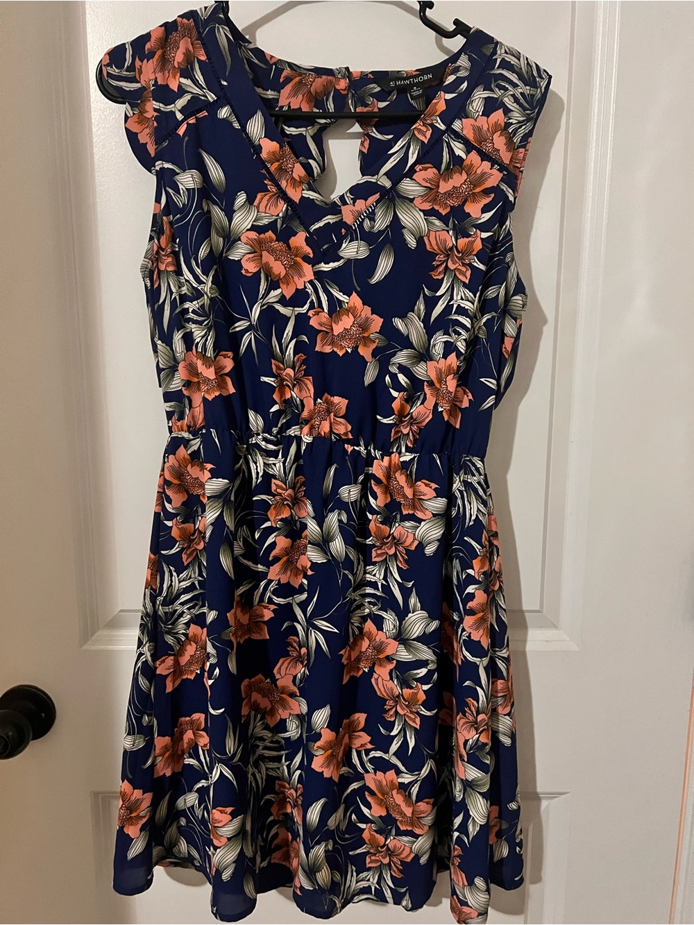 41 Hawthorn Tropical Navy Sleeveless Summer Dress with Coral Bloom - Picture 2 of 4